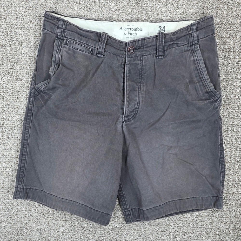 Abercrombie & Fitch Mens‎ Gray Chino Shorts Size 34 Casual Twill Flat Front